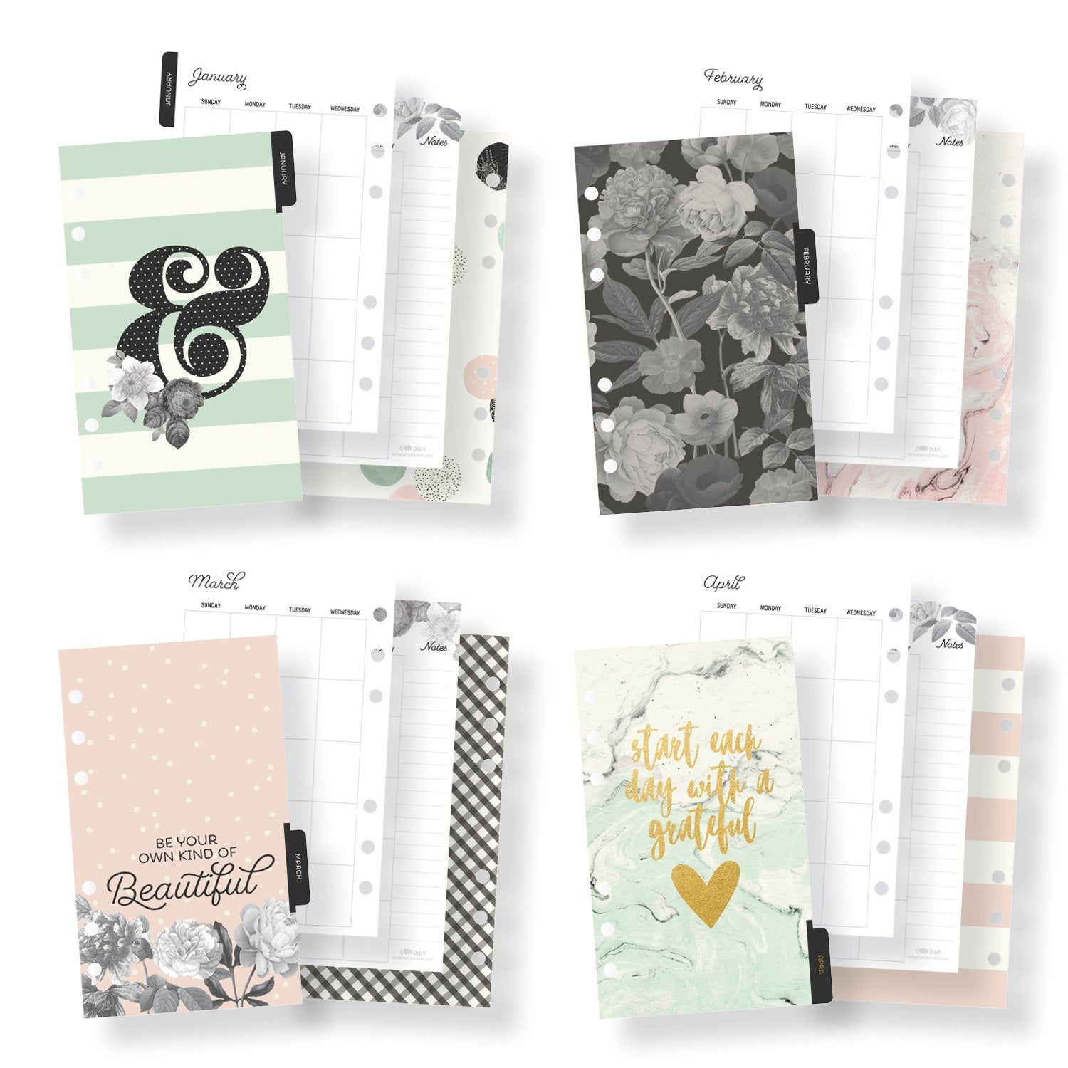 Carpe Diem Beautiful Double-Sided Personal Planner Inserts - Monthly, Undated