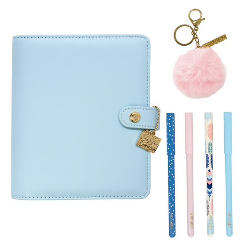 Personal Planner Bundle - Includes personal planner, 4 pack of Ball Point Pens and Pom Pom