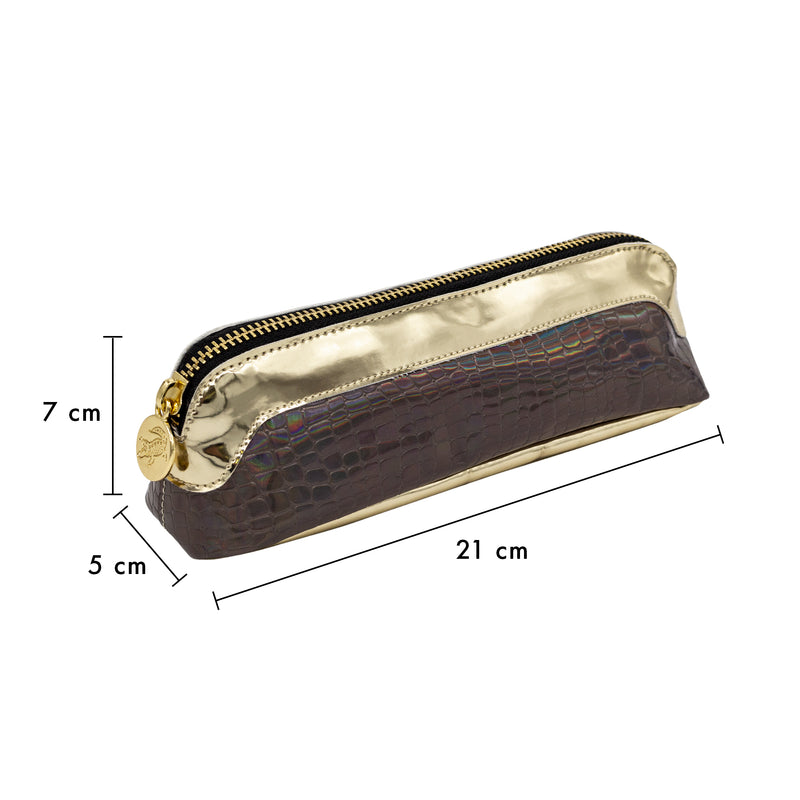 Crocodile print, gold slim pencil case