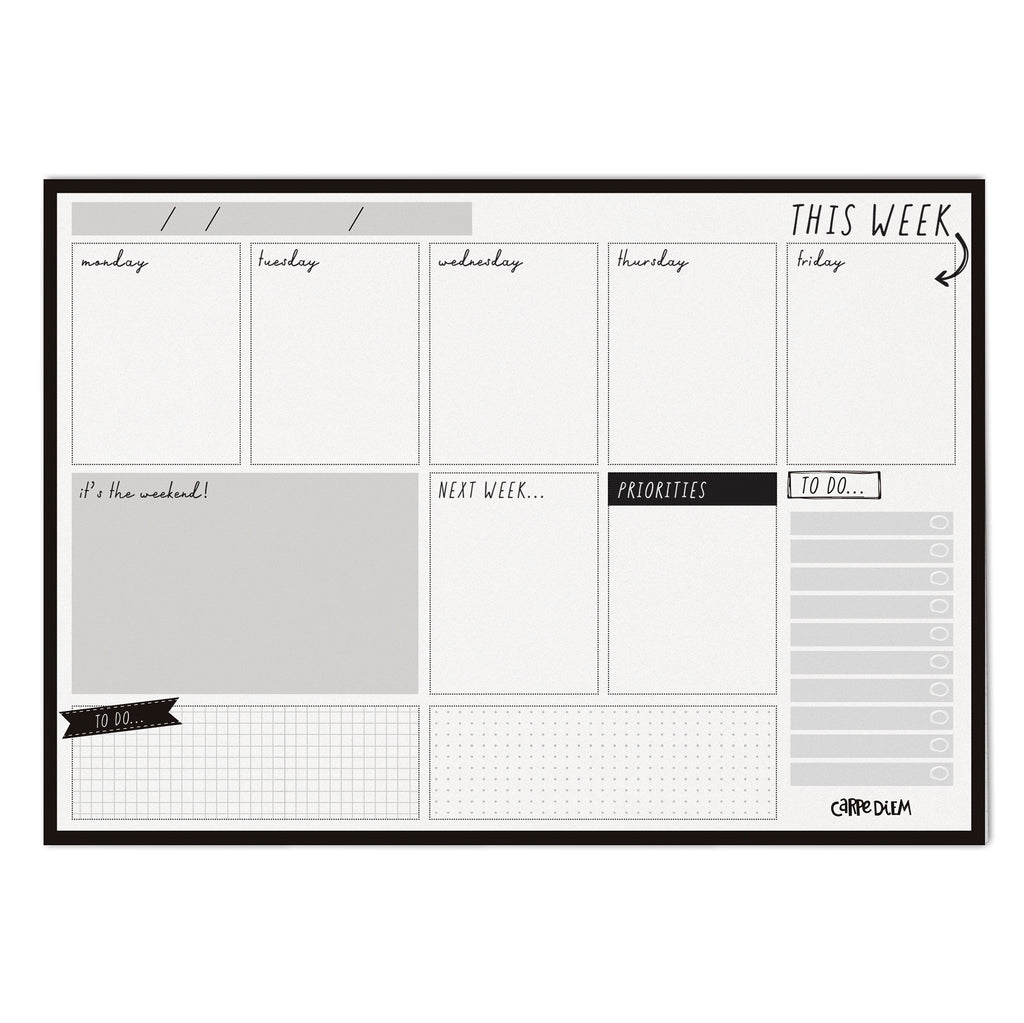 Black weekly planner pad