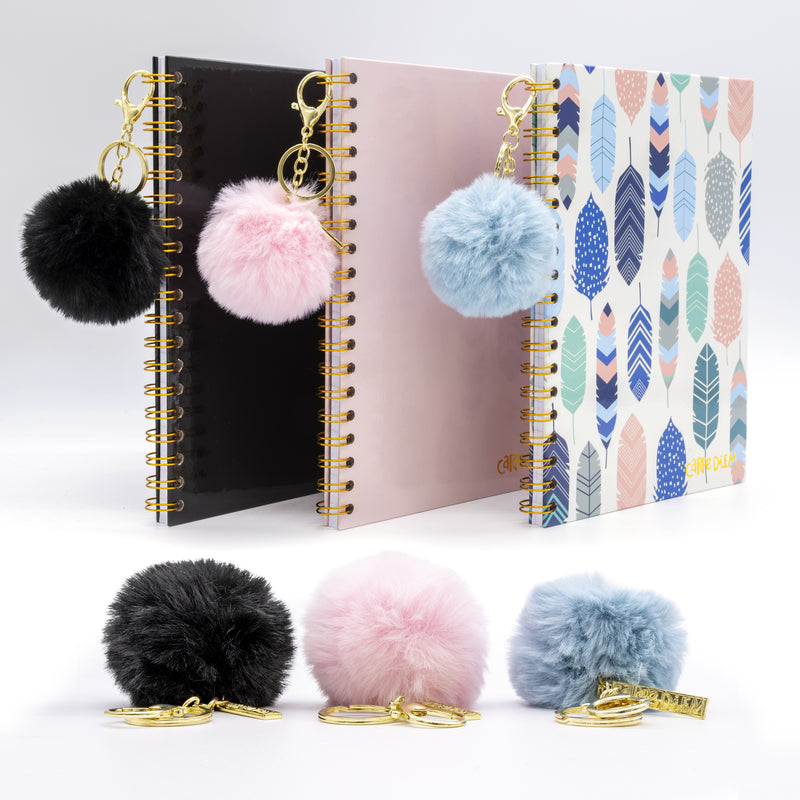 Collection of black, pink and blue faux fur pom pom