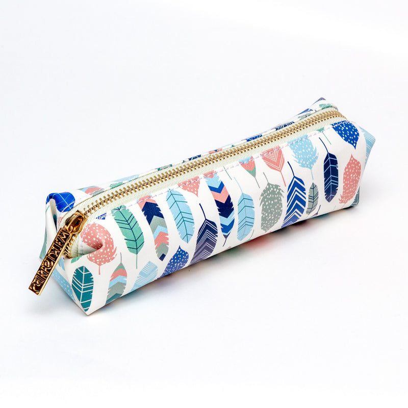 Feathers slim pencil case with gold hardware.