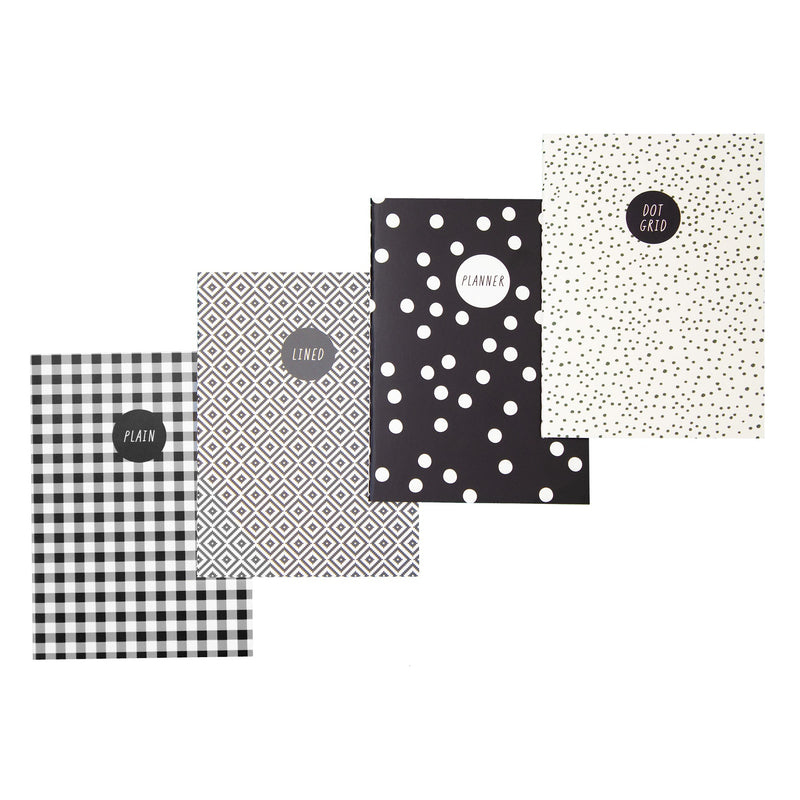 Monochrome A6 4 Pack Notebooks