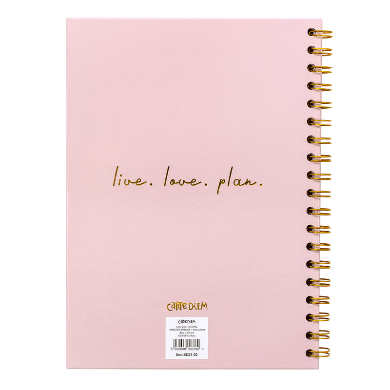 Back of Carpe Diem ballerina pink B5 hardcover notebook