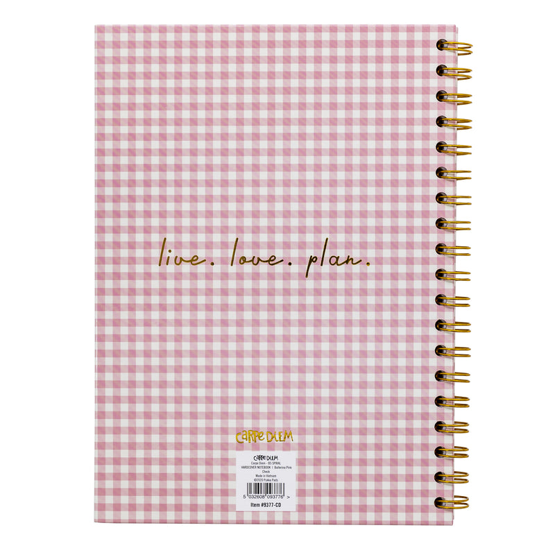 Back of Carpe Diem ballerina pink check B5 hardcover notebook